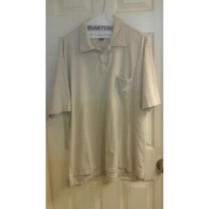 Eddie Bauer, Men's Tall size XL, Beige Henley shirt, Short Sleeve, pocket, EUC